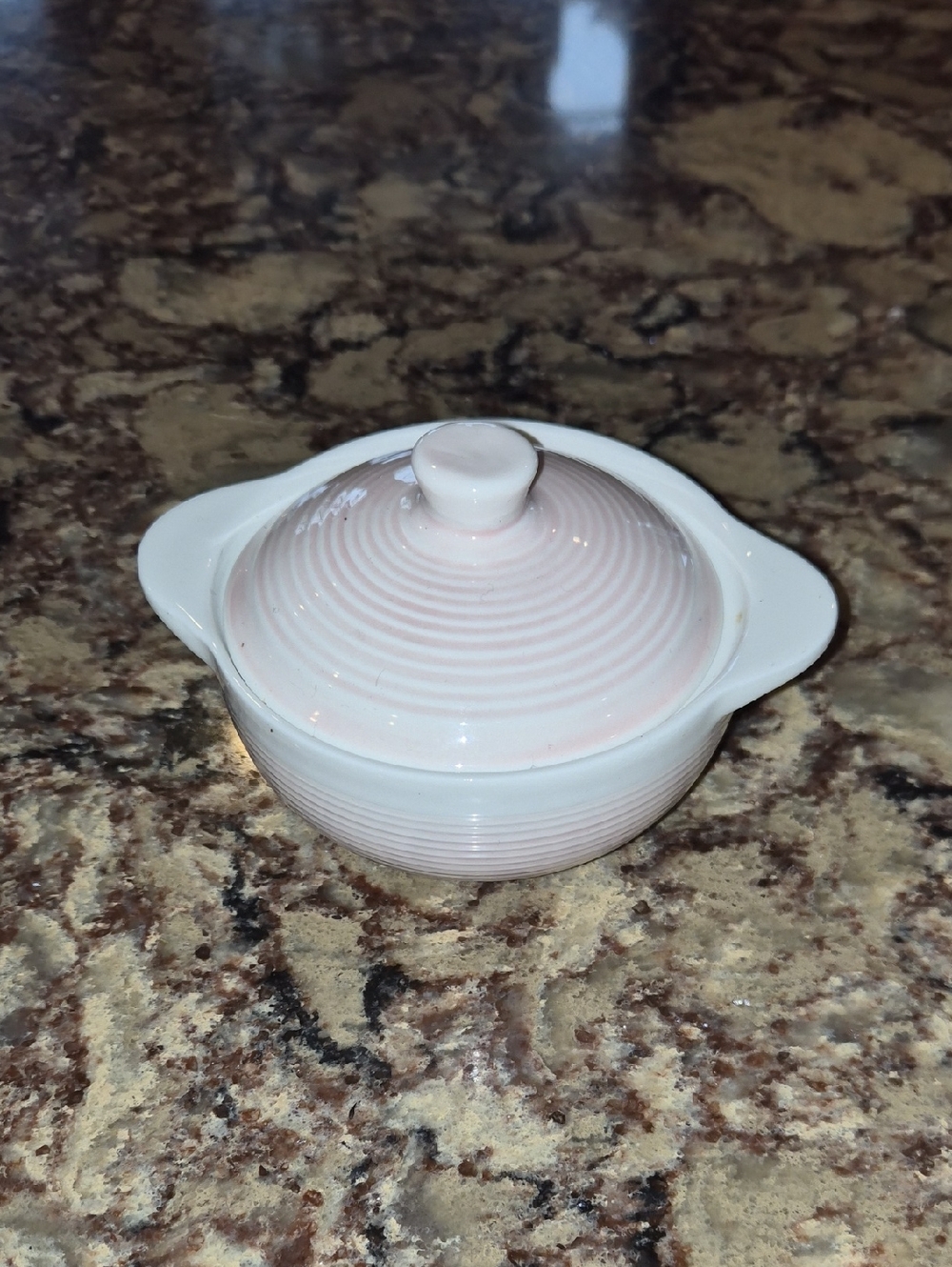 Ceramic Small Lidded Sugar Bowl - Pink and White